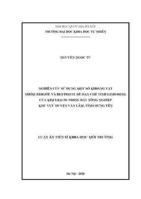 Luận văn thạc sĩ nghiên cứu sử dụng một số khoáng vật nhóm zeolite và bentonite để hạn chế tính linh động của kim loại pb trong đất nông nghiệp khu vực huyện văn lâm tỉnh hưng yên
