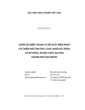 Luận văn đánh giá hiện trạng và đề xuất biện pháp cải thiện môi trường làng nghề đúc đồng xã mỹ đồng huyện thủy nguyên thành phố hải phòng