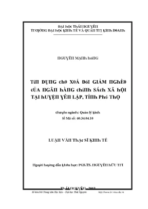 Luận văn tín dụng cho xóa đói giảm nghèo của ngân hàng chính sách xã hội tại huyện yên lập tỉnh phú thọ