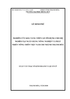 Nghiên cứu khả năng tiếp cận tín dụng cho hộ nghèo tại ngân hàng nông nghiệp và phát triển nông thôn việt nam chi nhánh thanh hóa