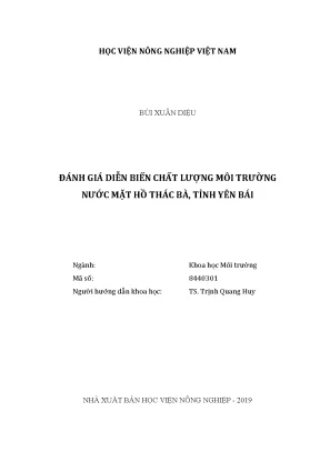 Luận văn đánh giá diễn biến chất lượng môi trường nước mặt hồ thác bà tỉnh yên bái