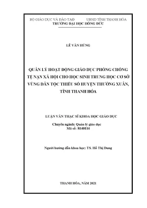 Quản lý hoạt động giáo dục phòng chống tệ nạn xã hội cho học sinh trung học cơ sở vùng dân tộc thiểu số huyện thường xuân tỉnh thanh hóa