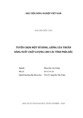 Luận văn tuyển chọn một số dòng giống lúa thuần năng suất chất lượng cho các tỉnh phía bắc