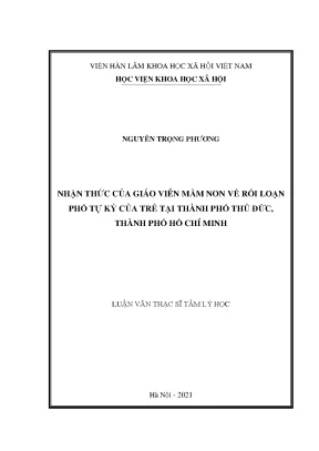 Luận văn nhận thức của giáo viên mầm non về rối loạn phổ tự kỷ của trẻ tại thành phố thủ đức thành phố hồ chí minh