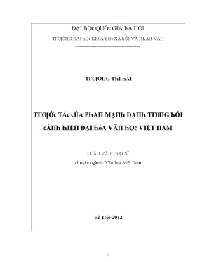 Luận văn thạc sĩ trước tác của phan mạnh danh trong bối cảnh hiện đại hóa văn học việt nam