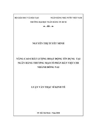 Luận văn nâng cao chất lượng hoạt động tín dụng tại ngân hàng thương mại cổ phần bản việt chi nhánh đồng nai
