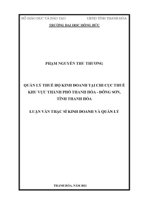 Quản lý thuế hộ kinh doanh tại chi cục thuế khu vực thành phố thanh hóa đông sơn tỉnh thanh hóa