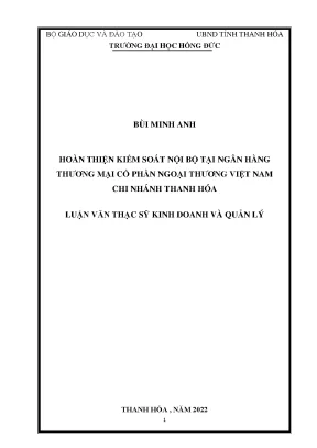 Hoàn thiện kiểm soát nội bộ tại ngân hàng thương mại cổ phần ngoại thương việt nam chi nhánh thanh hóa