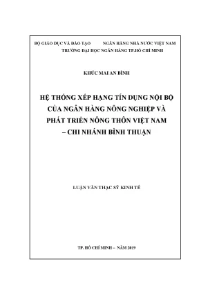 Luận văn hệ thống xếp hạng tín dụng nội bộ của ngân hàng nông nghiệp và phát triển nông thôn việt nam chi nhánh bình thuận