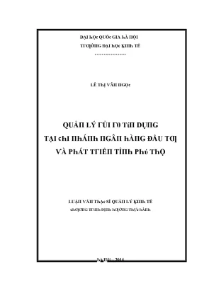 Luận văn quản lý rủi ro tín dụng tại chi nhánh ngân hàng đầu tư và phát triển tỉnh phú thọ