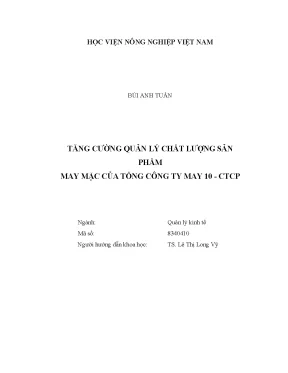 Luận văn tăng cường quản lý chất lượng sản phẩm may mặc của tổng công ty may 10 ctcp