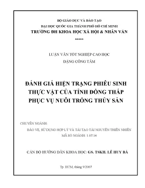 Đánh giá hiện trạng phiêu sinh thực vật của tỉnh đồng tháp phục vụ nuôi trồng thủy sản