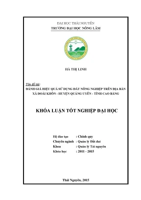 Luận văn đánh giá hiệu quả sử dụng đất nông nghiệp trên địa bàn xã đoài khôn huyện quảng uyên tỉnh cao bằng