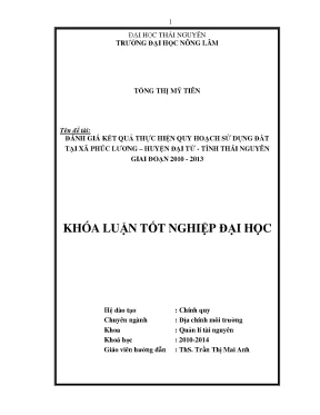 Luận văn đánh giá kết quả thực hiện quy hoạch sử dụng đất tại xã phúc l ương huyện đại từ tỉnh thái nguyên giai đoạn 2010 2013