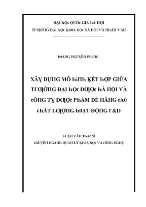 Luận văn thạc sĩ xây dựng mô hình kết hợp giữa trường đại học dược hà nội và công ty dược phẩm để nâng cao chất lượng họat động rvàd