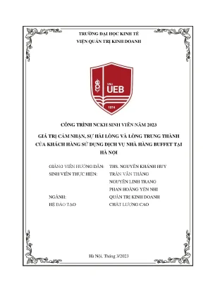 Giá trị cảm nhận sự hài lòng và lòng trung thành khách hàng sử dụng dịch vụ buffet