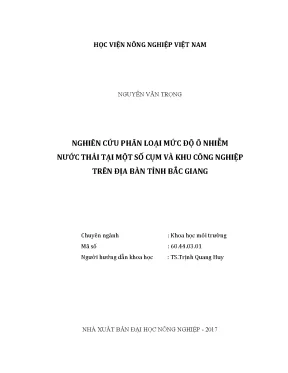 Luận văn nghiên cứu phân loại mức độ ô nhiễm nước thải tại một số cụm và khu công nghiệp trên địa bàn tỉnh bắc giang