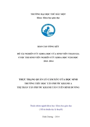 Thực trạng quản lý cảm xúc của học sinhtrường tiểu học tân phước khánh a thị trấn tân phước khánh tân uyên bình dương