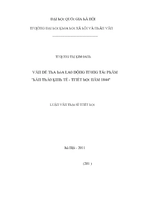 Luận văn thạc sĩ vấn đề tha hóa lao động trong tác phẩm bản thảo kinh tế triết học năm 1844
