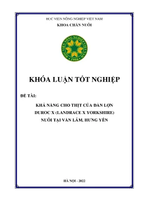 Khả năng cho thịt của đàn lợn duroc x landrace x yorkshire nuôi tại văn lâm hưng yên