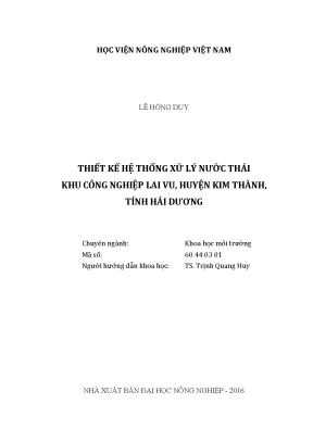 Luận văn thiết kế hệ thống xử lý nước thải khu công nghiệp lai vu huyện kim thành tỉnh hải dương