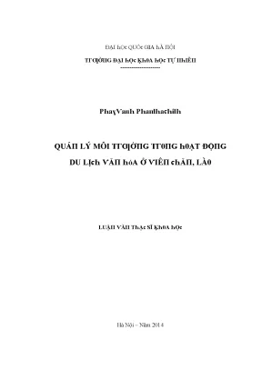 Luận văn thạc sĩ quản lý môi trường trong hoạt động du lịch văn hóa ở viên chăn lào vnu lvts08w