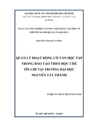 Quản lý hoạt động cố vấn học tập trong đào tạo theo học chế tín chỉ tại trường đại học nguyễn tất thành