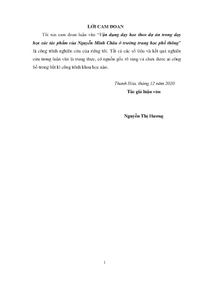 Vận dụng dạy học theo dự án trong dạy học các tác phẩm của nguyễn minh châu ở trường thpt