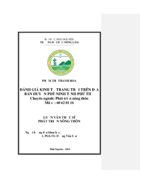 Luận văn đánh giá kinh tế trang trại trên địa bàn huyện phù ninh tỉnh phú thọ