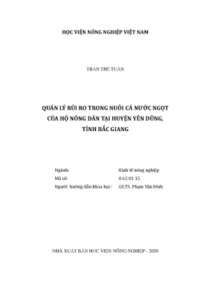 Quản lý rủi ro trong nuôi cá ngước ngọt của hộ nông dân tại huyện yên dũng tỉnh bắc giang