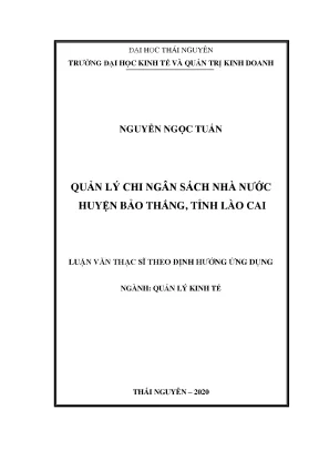 Luận văn quản lý kinh tế quản lý chi ngân sách nhà nước huyện bảo thắng tỉnh lào cai