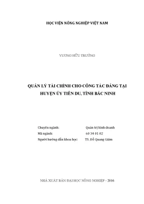 Luận văn quản lý tài chính cho công tác đảng tại huyện ủy tiên du tỉnh bắc ninh
