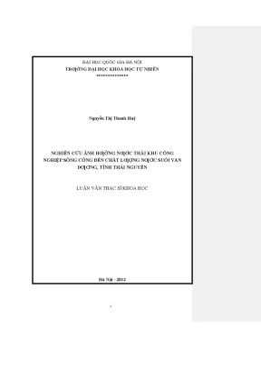Luận văn thạc sĩ nghiên cứu ảnh hưởng nước thải khu công nghiệp sông công đến chất lượng nước suối văn dương tỉnh thái nguyên vnu lvts004