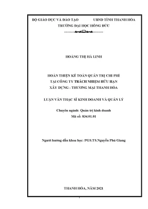 Hoàn thiện kế toán quản trị chi phí tại công ty trách nhiệm hữu hạn xây dựng thương mại thanh hóa