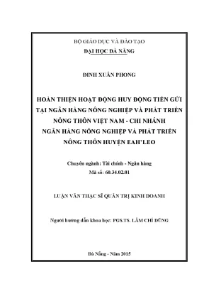 Luận văn hoàn thiện hoạt động huy động tiền giử tại ngân hàng nnptnt việt nam chi nhánh ngân hàng nnptnt huyện eahleo