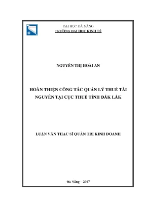 Luận văn hoàn thiện công tác quản lý thuế tài nguyên tại cục thuế tỉnh đắk lắk