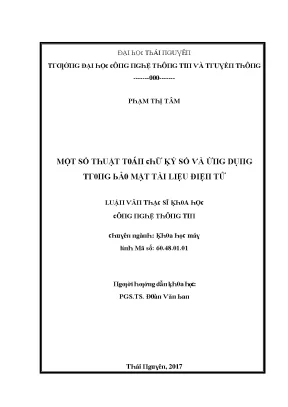 Luận văn một số thuật toán chữ ký số và ứng dụng trong bảo mật tài liệu điện tử