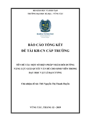 Luận văn một số biện pháp nhằm bồi dưỡng năng lực giải quyết vấn đề cho sinh viên trong dạy học vật lí đại cương