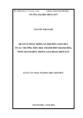 Quản lý hoạt động xã hội hóa giáo dục ở các trường tiểu học thành phố thanh hóa tỉnh thanh hóa trong giai đoạn hiện nay