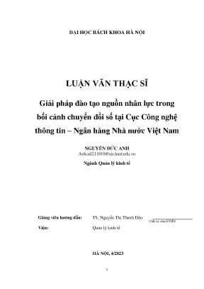 Giải pháp đào tạo nguồn nhân lực trong bối cảnh chuyển đổi số tại cục công nghệ thông tin ngân hàng nhà nước việt nam