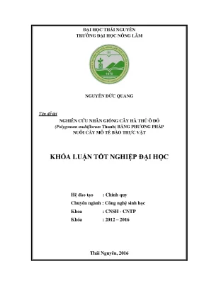 Luận văn nghiên cứu nhân giống cây hà thủ ô đỏ polygonum multiflorum thunb bằng phương pháp nuôi cấy mô tế bào thực vật
