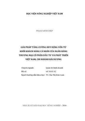 Luận văn giải pháp tăng cường huy động vốn từ khối khách hàng cá nhân của ngân hàng thương mại cổ phần đầu tư và phát triển việt nam chi nhánh hải dương