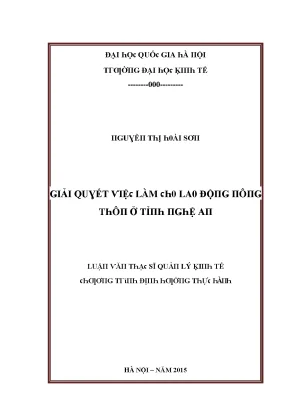 Luận văn giải quyết việc làm cho lao động nông thôn ở tỉnh nghệ an