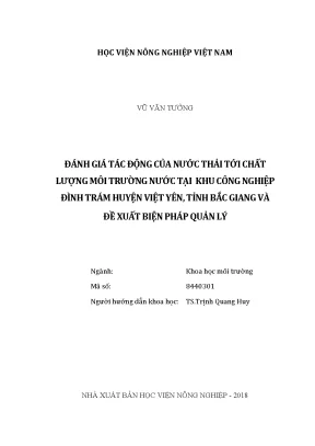 Luận văn đánh giá tác động của nước thải tới chất lượng môi trường nước tại khu công nghiệp đình trám huyện việt yên tỉnh bắc giang và đề xuất biện pháp quản lý
