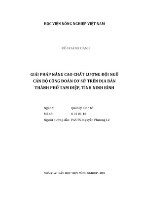 Giải pháp nâng cao chất lượng đội ngũ cán bộ công đoàn cơ sở trên địa bàn thành phố tam điệp tỉnh ninh bình