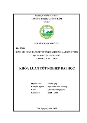 Luận văn đánh giá công tác bồi thường giải phóng mặt bằng trên địa bàn huyện phú lương giai đoạn 2012 2014