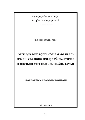 Luận văn hiệu quả huy động vốn tại chi nhánh ngân hàng nông nghiệp và phát triển nông thôn việt nam chi nhánh tây hồ
