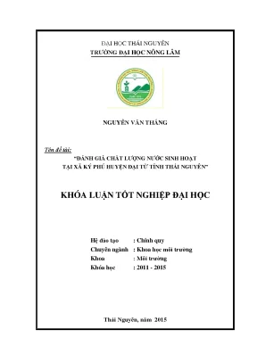 Luận văn đánh giá chất lượng nước sinh hoạt xã phú ký huyện đại từ tỉnh thái nguyên