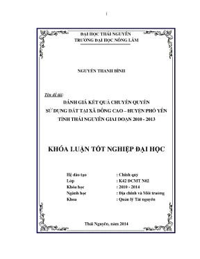 Luận văn đánh giá kết quả chuyển quyền sử dụng đất tại xã đông cao huyện phổ yên tỉnh thái nguyên giai đoạn 2010 2013