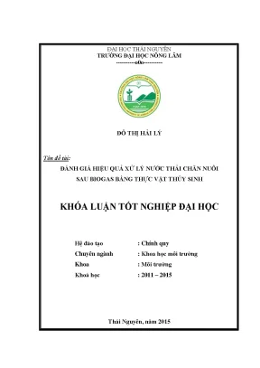 Luận văn đánh giá hiệu quả xử lý nước thải chăn nuôi sau biogas bằng thực vật thủy sinh